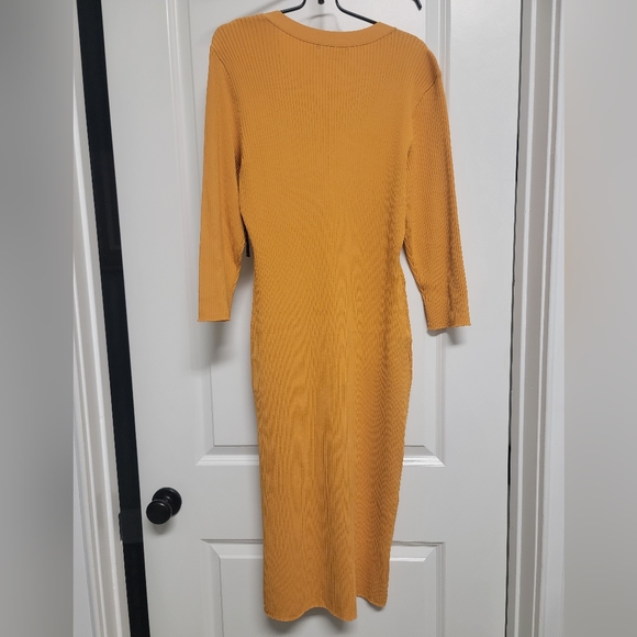 New York & Company Mustard Knit Button-up Fitted Dress - XL - Picture 5 of 6
